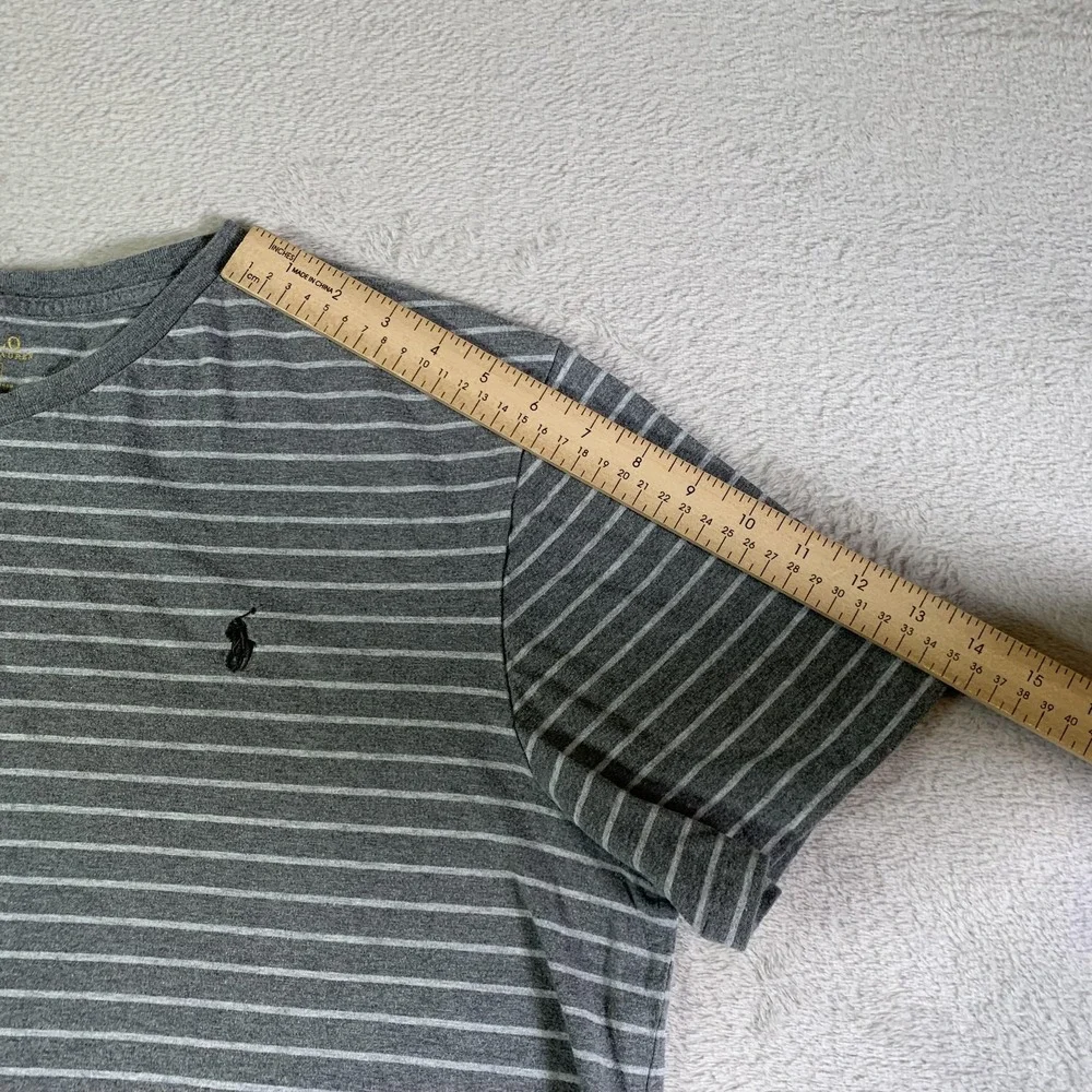 Polo Ralph Lauren Shirt Mens XL Gray White Striped Cotton Tee Casual‎ Crewneck